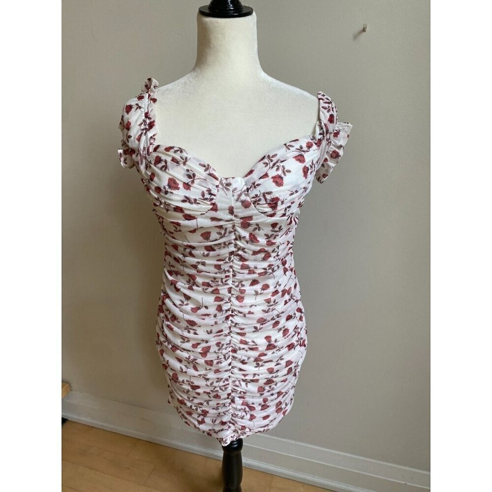 O.Vianca womens floral ruched NEW bodycon dress size small